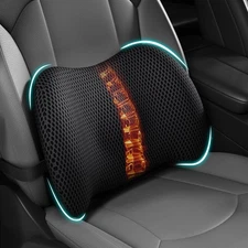 Lumbar Support Pillow Memory Foam Car Seat Back Cushion with Strap Black