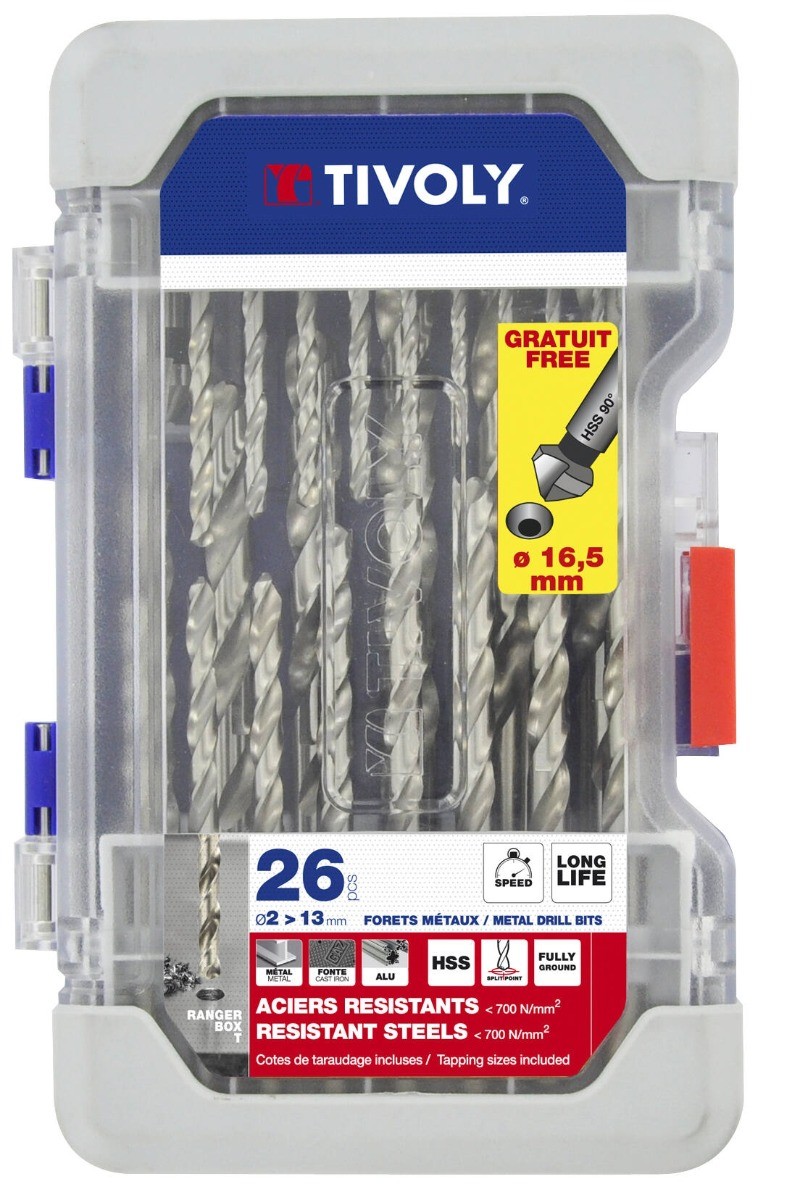 Forets metaux HSS Tivoly coffret de 26 pieces foret taille meule pointe en croix