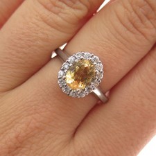 925 Sterling Silver Real Oval-Cut Citrine  C Z Ring Size 7.25