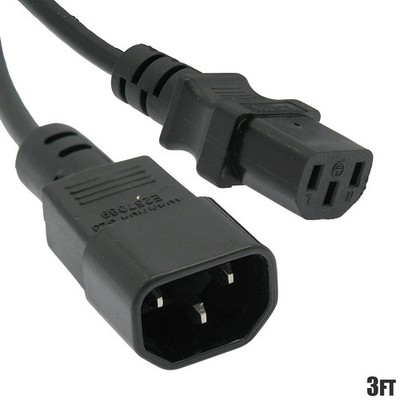 3ft 3 prong Female to Male Power Adapter Cable/Cord IEC-320 C13 to C14 125V 10A