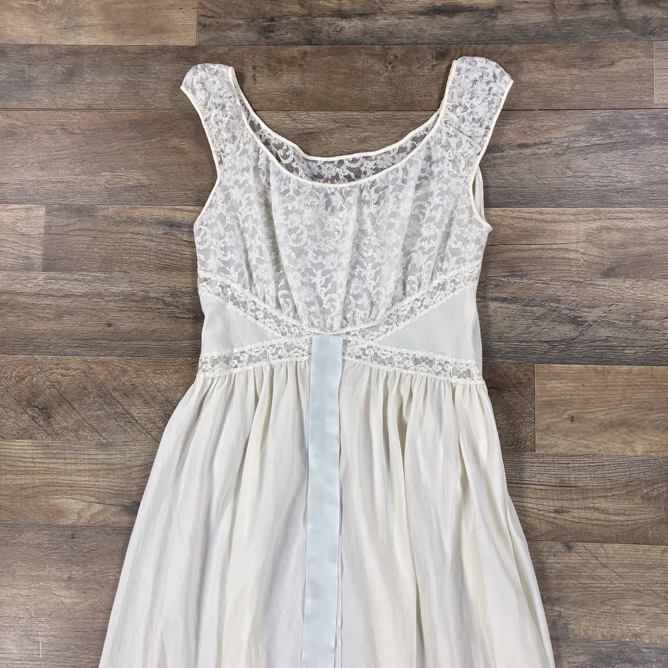 Camisón Barbizon para mujer 12 blanco seda nailon Dacron De Crepe Avant verdadero vintage Foto 2 de 4