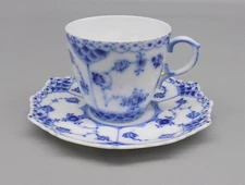 Blue Fluted Full Lace Royal Copenhagen Demitasse Cup & Saucer 1038 Espresso