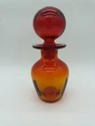 Blenko Glass Amberina Optic Decanter with Flared Rim and Red Ball Stopper MCM