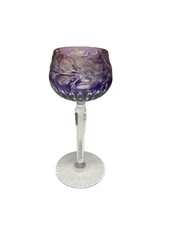Beyer Crystal Purple Cut to Clear 7 5/8 Hock Wine Stem Glass Bohemian