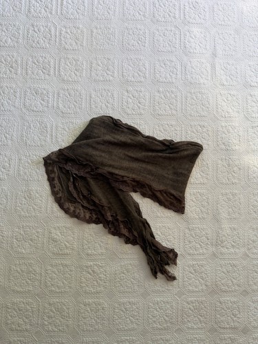 Elegant Brown Scarf with Lace Trim, Lightweight and Versatil