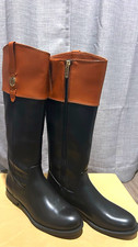 Tommy Hilfiger Women's Knee High Riding Boots Black/Brown Round Toe Zip Logo