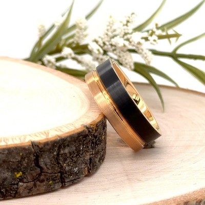8mm Rose Gold Tungsten Carbide Ring Black Matt Finish Band For Christmas Gifts