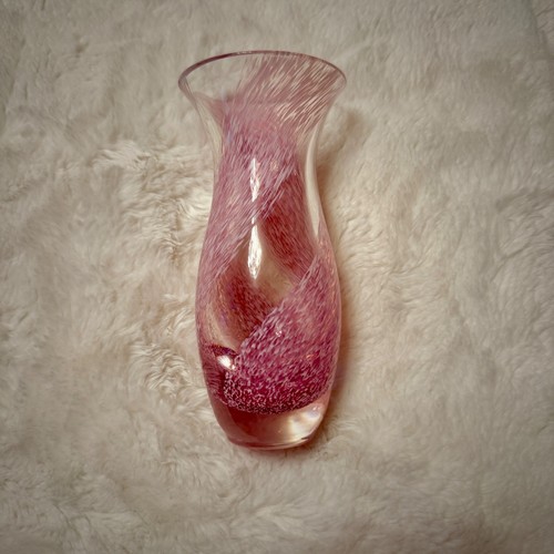 Caithness Scotland Art Glass Vase Pink White Mottled Swirl Hand Blown Bud Vase