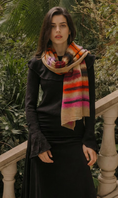 NWT FALIERO SARTI ''Paride'' Camel Cashmere Silk Striped Scarf Italy 69''x37''