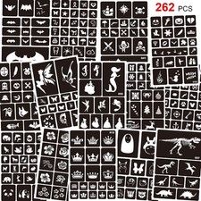262pcs Temporary Tattoo Stencils Kit Kids Glitter Face Body Art Party Supplies