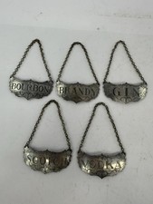 VTG Set Of 5 Stieff Pewter Historic Newport Decanter Bottle Liquor Labels 2-5/8”