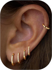 Gold Hoop Earrings for Women, Hypoallergenic 14K Gold Plated Huggie Earrings, Ca