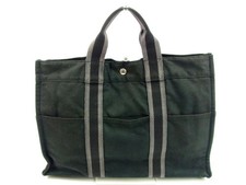 Borsa HERMES Fourre-Tout MM nera/grigio tela di cotone vintage usata