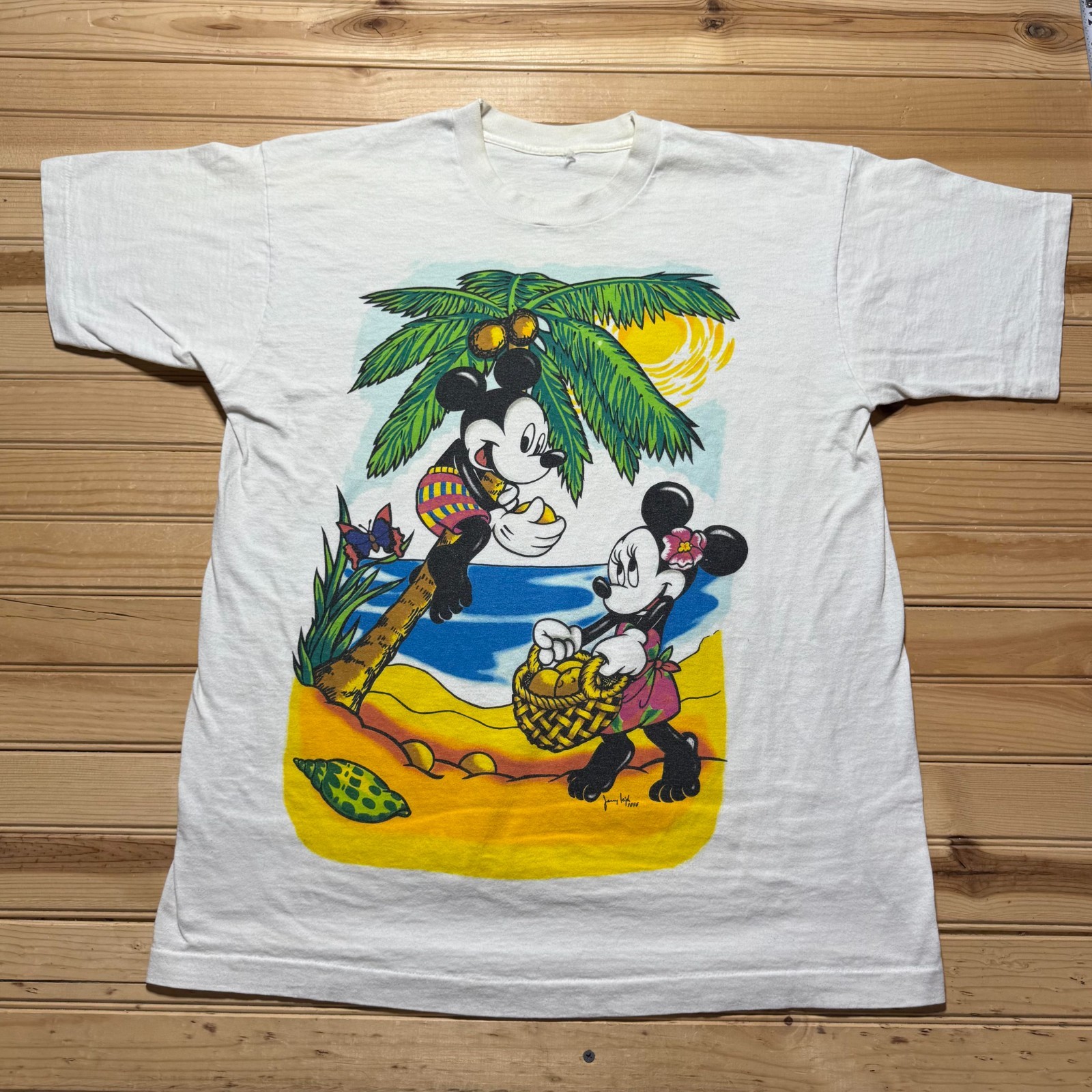Vintage 90s Disney Mickey & Minnie Mouse Hawaiian Tropical T-Shirt - Size Large