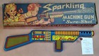 Vintage SURE-SHOT SPARKLING MACHINE GUN + Original Color Litho Box Gun Near Mint — photo 1
