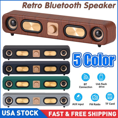 Small Wireless Soundbar for TF/USB/AUX/FM- Home Bluetooth Speaker, Vintage Decor