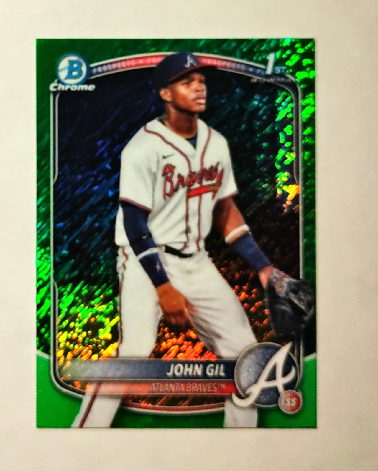 John Gil 2025 1st Bowman Chrome #BCP-172 Prospect GREEN Shim REFRACTOR 29/99 J6