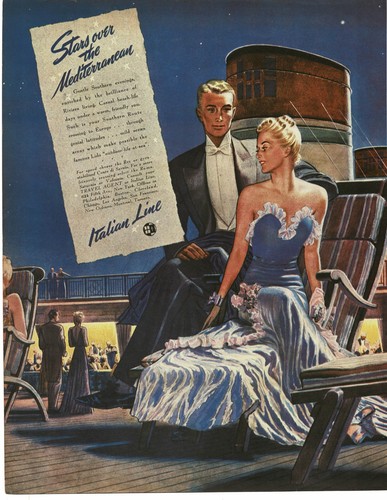 1938 Italian Line Luxury Cruise Ship Ocean Liner Travel Art Vintage Print Ad