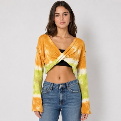 Urban Outfitters Tie Dye Twist Front Crop Sweater Shrug M Orange Green
