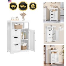 Bathroom Storage Cabinet Wooden Organizer with 3 Drawers and Door White