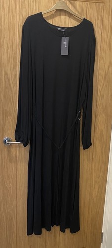 M&S Ladies Black Jersey Stretch Dress Size 24 L New With Tags Long Sleeves - Picture 2 of 5