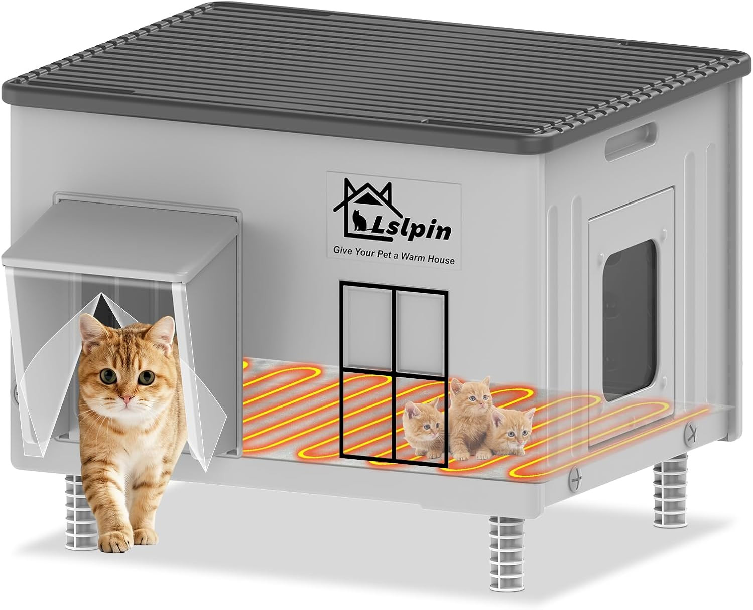Large Heated Cat House for outside Cats in Winter, Lslpin Weatherproof & Insulat