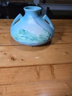 Roseville Art Pottery Thornapple Pottery 808-4 Squat Vase Blue Teal