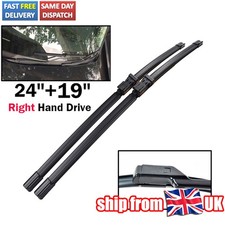 2Pcs RHD Front Window Windscreen Flat Wiper Blades Specific Fit 24"19" For VW UK
