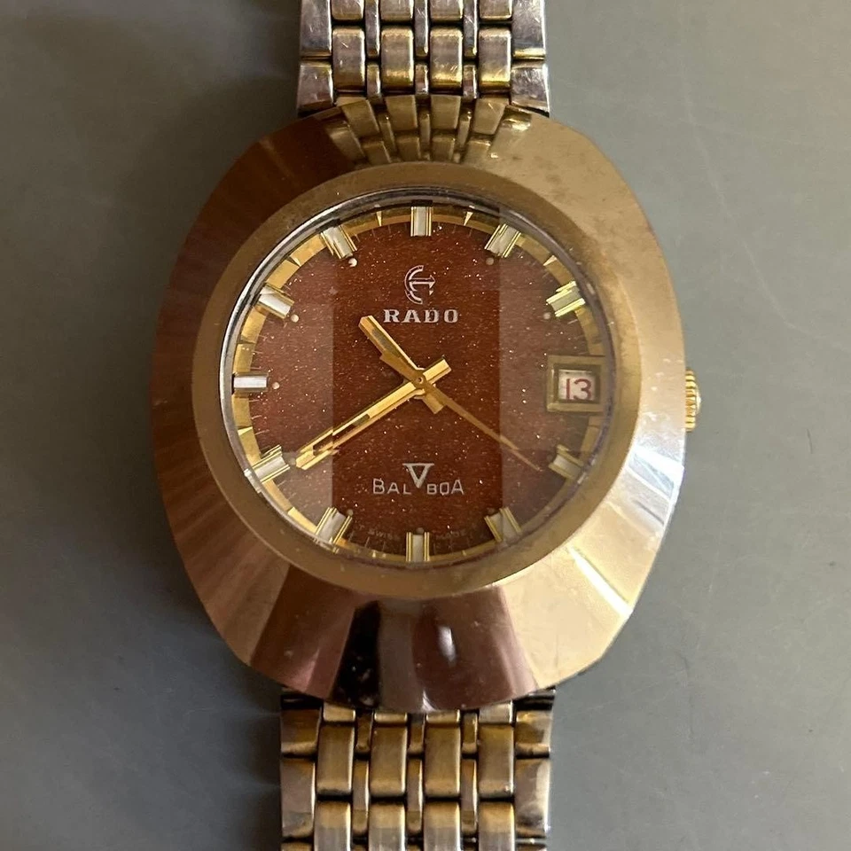 Автоматические мужские часы Rado Balboa циферблат Goldstone дата разряженная батарея не работают - Изображение 4 из 4