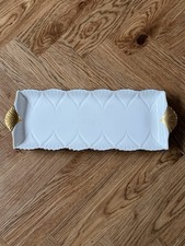 Vintage Shelley Fine Bone China Sandwich Tray -White & Gold Shell Art Deco Style