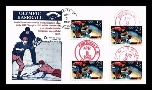 DR JIM STAMPS US OLYMPIC BASEBALL FDC SCOTT 2619 MULTI HAND CANCEL GAMM COVER