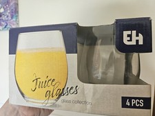 Galvog Glass Collection Clear Juice Glass Set of 4 Modern Curved Inward Round