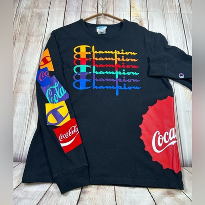 #ad #ad Champion Black Sweatshirt Featuring Colorful Champion and Coca Cola Logos. Retro $19.23
