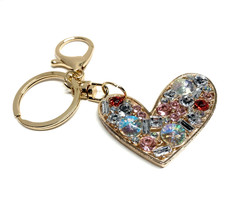 Gold Tone Extra Large Rhinestoned Heart Key Chain Fob Purse Charm for Women