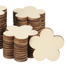 35mm Wooden Flowers, 100 Pack Unfinished Wood Flowers Blank Wooden Cutouts