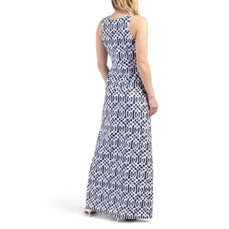 Vestido maxi J. McLaughlin Charlotte estampa geométrica azul feminino L Resort costeiro - Imagem 3 de 4