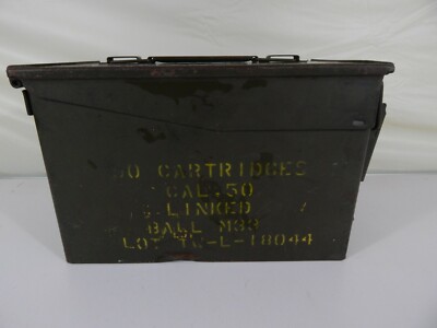 Metal Ammo Box 50 Cartridges Cal .50 Linked Ball M33 Lot TW-L-L8044 Burrowes