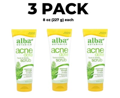 Alba Botanica, ACNEdote, 3 PACK, Maximum Strength, Face & Body Scrub, 8 oz
