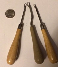 latch hook rug, hooks. 2 wooden one plastic handles