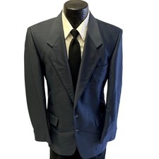 Vtg 70  s Primo Men's Navy Blue Sport Coat SHARKSKIN Jacket MoD DISCO Blazer 38 R