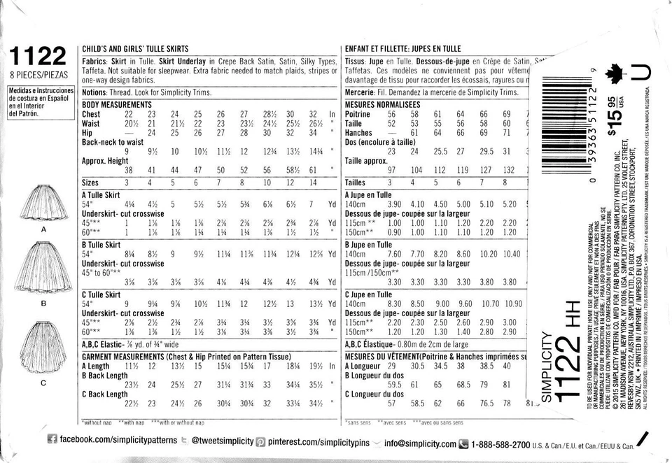 Simplicity pattern 1122 - - Dance, Ballet,Tulle skirts, Girls size 3-4-5-6 - Image 2 of 2