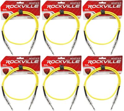 6 Rockville RCGT3.0Y 3'  1/4'' TS to 1/4'' TS Guitar/Instrument Cable
