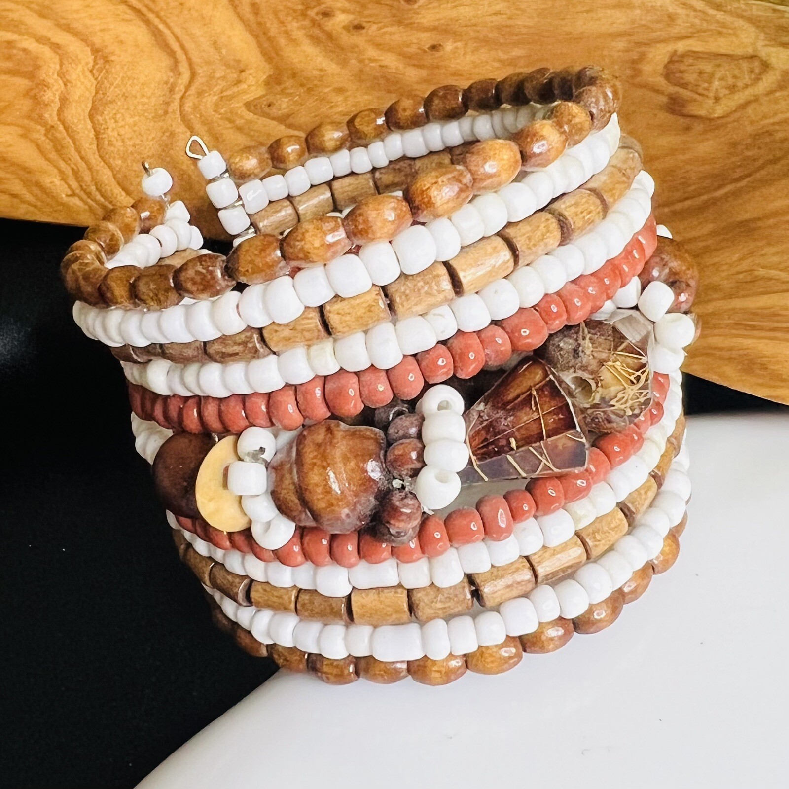 BOHO Multi Strand Memory Wire BRACELET Brown Red … - image 2