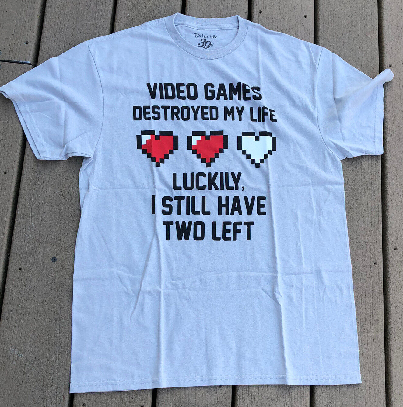 walnut & 39th mens medium gray t shirt video games destroyed my life  luckily