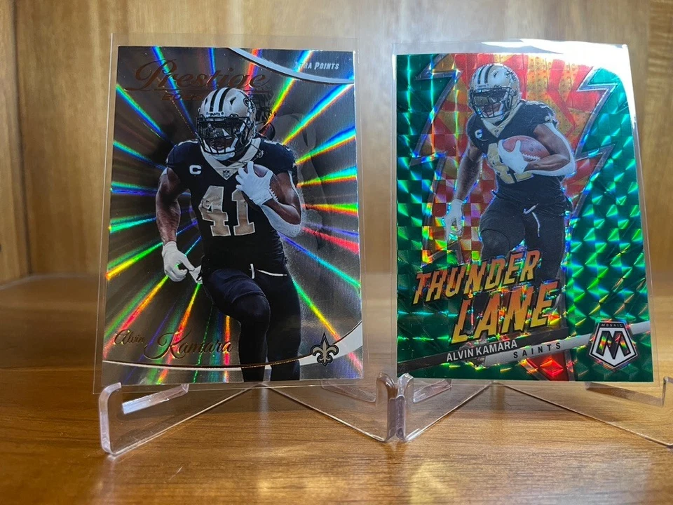 Alvin Kamara 2023 Mosaic Green Mosaic Prizm Thunder Lane + Prestige EP Sunburst - Image 2 of 4
