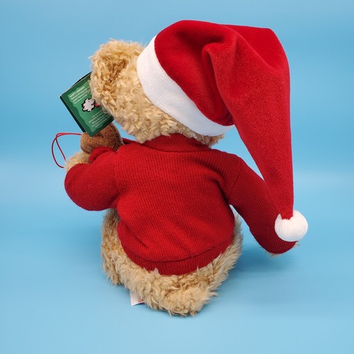 Russ Plush 12" Sammy Santa Brown Teddy Bear w Bonus Christmas Ornament in Sack - Picture 8 of 12