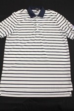 RLX Polo Ralph Lauren Men's Medium White Blue Striped Short Sleeve Polo Logo