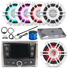 Infinity Marine Radio, 4x 8" Led Speaker, Wire, 10" Led Sub, Amp W/kit, Antenna
