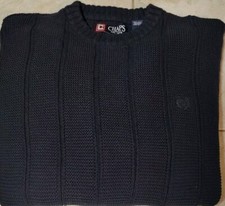Y2k Chaps Mens Sweater L 100 Cotton Navy Blue Cable Knit Ski Preppy Dad Core