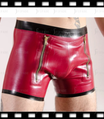 Latex Shorts For Men Classic Boxers Front Cover Side Zipper Customized 0.4mm E83